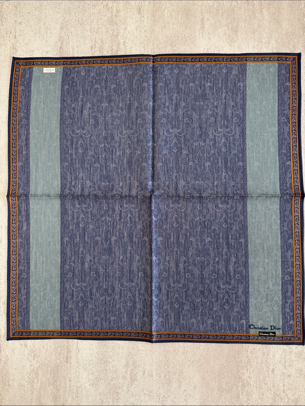 Dior Blue and Light Blue Paisley Silk Pocket Square
